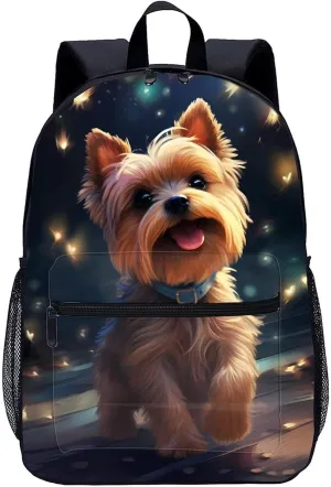 Lovely Yorkie Dog 17 Inch Laptop Backpack Large Capacity Daypack Travel Shoulder Bag for Men&Women