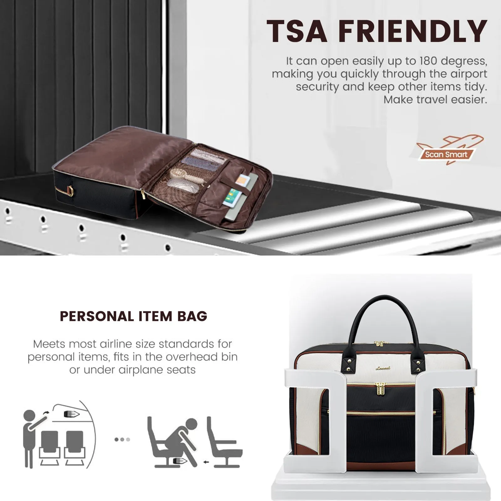 Lovevook 4-Piece Travel Set Beige & Black: Duffel, Shoe Bag, Toiletry Case & Packing Cube