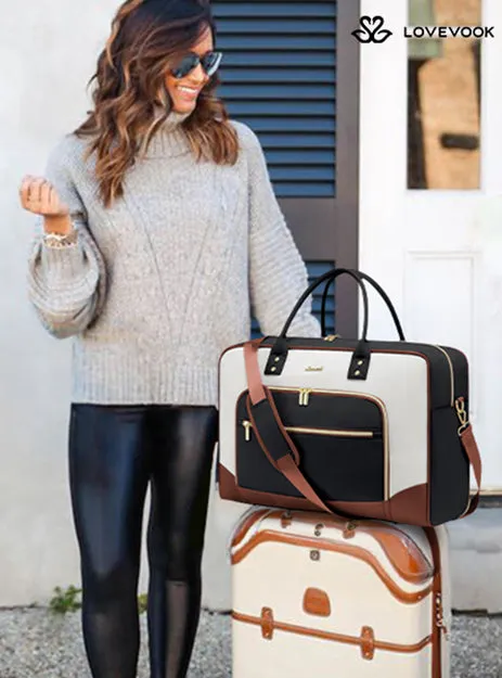Lovevook 4-Piece Travel Set Beige & Black: Duffel, Shoe Bag, Toiletry Case & Packing Cube