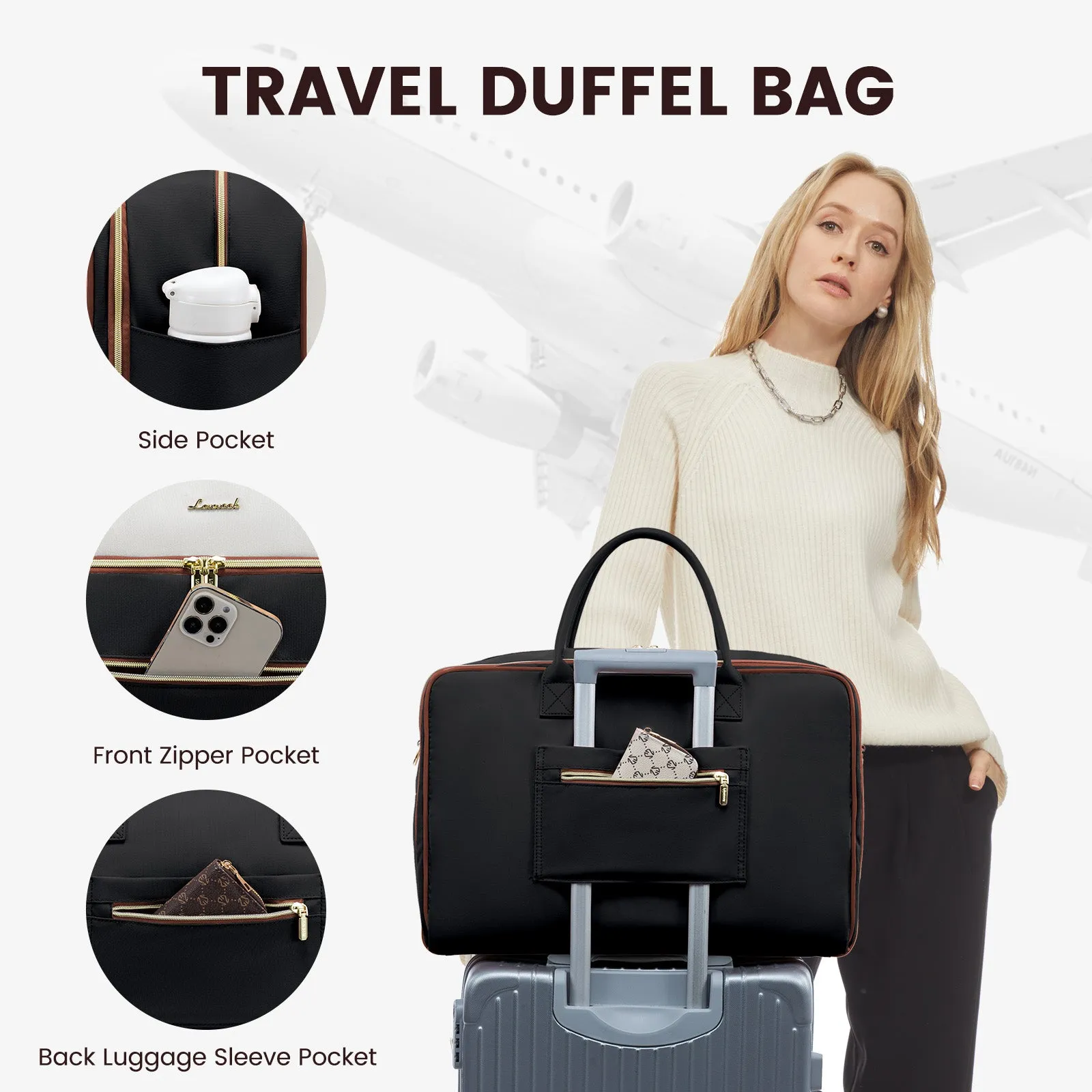 Lovevook 4-Piece Travel Set Beige & Black: Duffel, Shoe Bag, Toiletry Case & Packing Cube