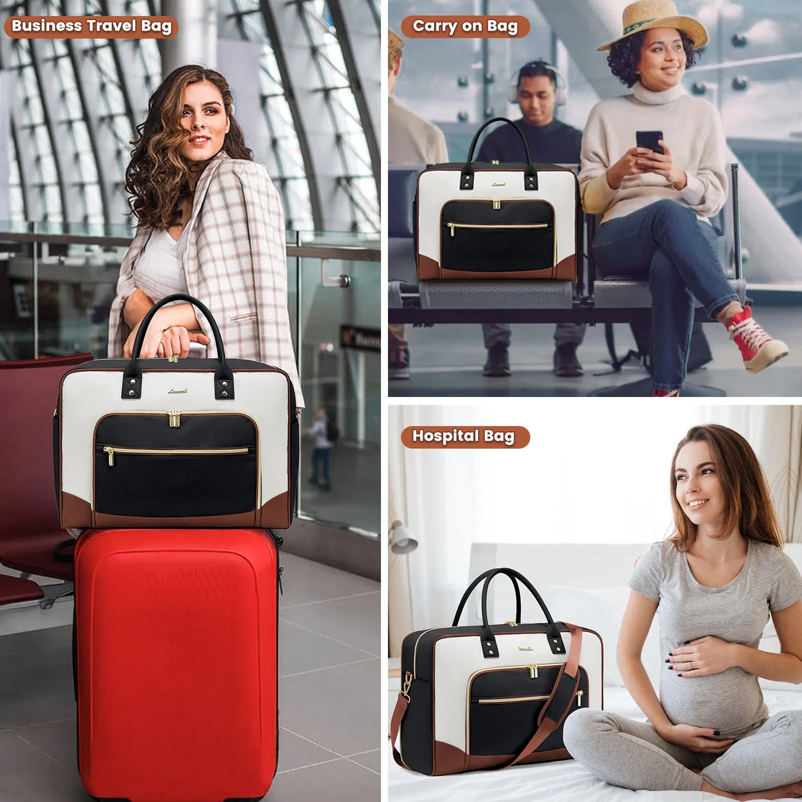 Lovevook 4-Piece Travel Set Beige & Black: Duffel, Shoe Bag, Toiletry Case & Packing Cube
