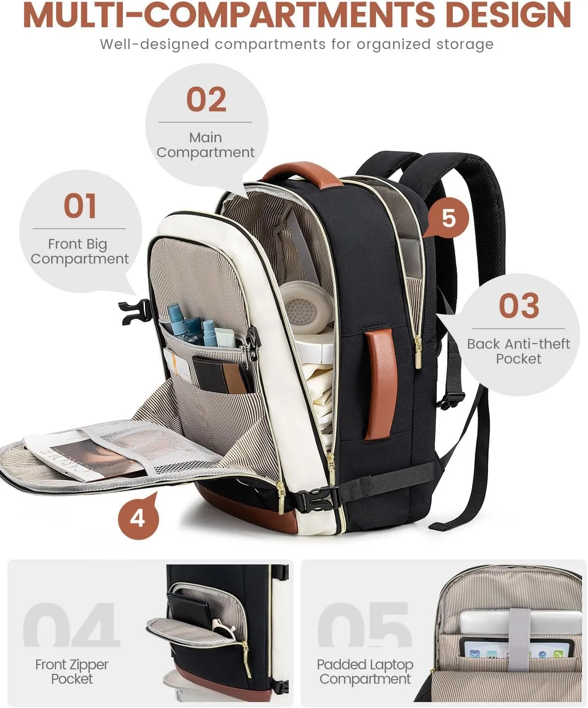 LOVEVOOK Carry On Travel Backpack For Women Flight Approved, 40L Large Personal Item Backpack Travel Bag for Airplanes, Business 17 Inch Laptop Backpack, Weekender Overnight Daypack, With 2 Cubes