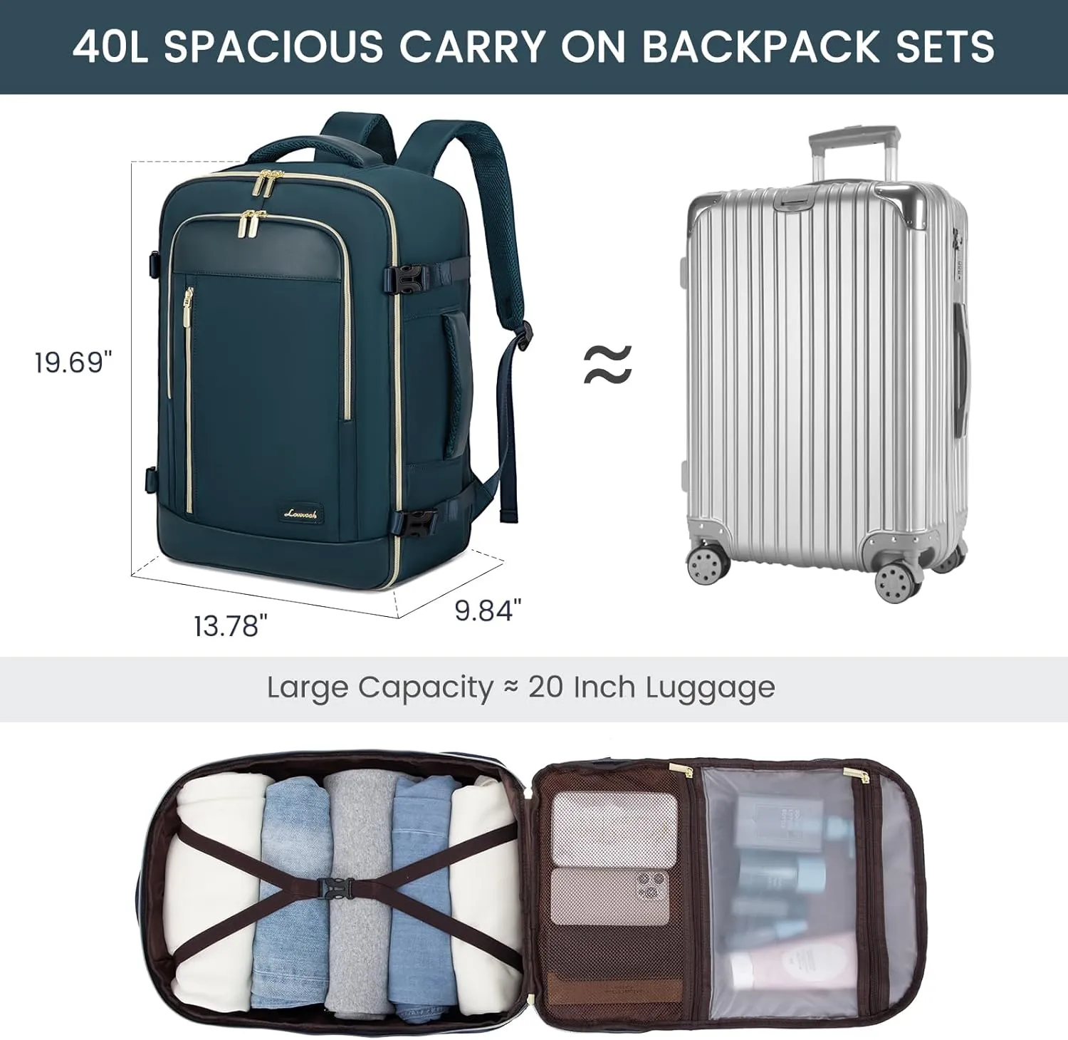 LOVEVOOK Travel Backpack for Women & Men, 45L Carry On Backpack, Personal Item Bag with 3 Packing Cubes, Business Weekender Overnight Luggage Daypack, Fits 18 Inch Laptop, Blue