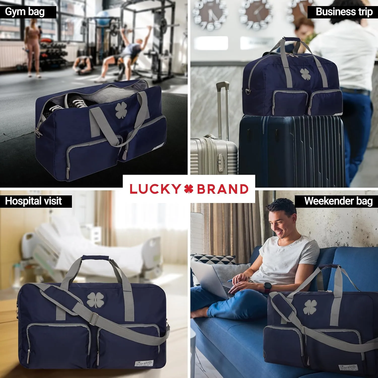 Lucky Travel Duffel Bags 65L, Gym Bag, Travel Bag & Large Duffle Bag for Men, Foldable Overnight Weekender Bags for Women & Men with Adjustable Shoulder Strap, Navy