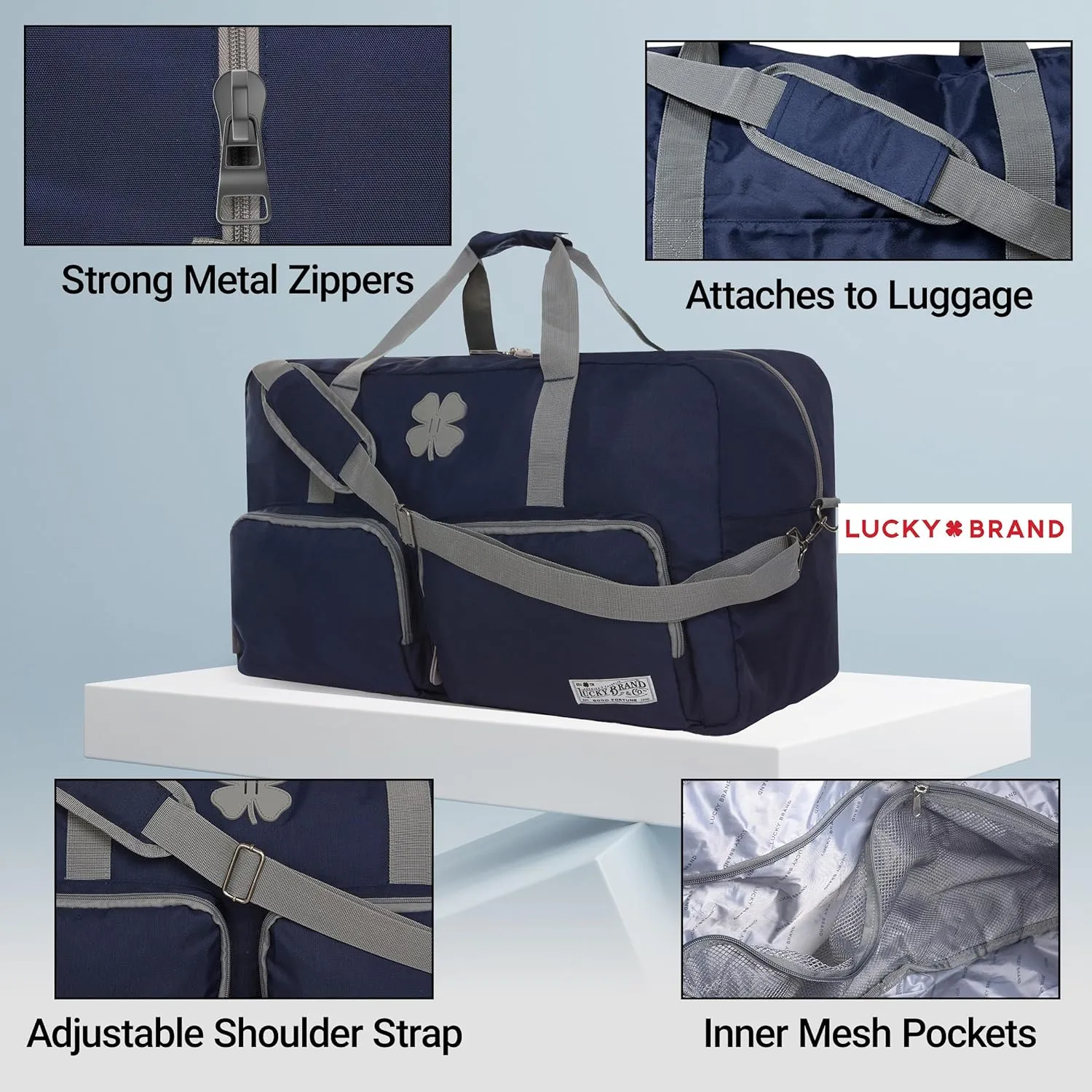 Lucky Travel Duffel Bags 65L, Gym Bag, Travel Bag & Large Duffle Bag for Men, Foldable Overnight Weekender Bags for Women & Men with Adjustable Shoulder Strap, Navy