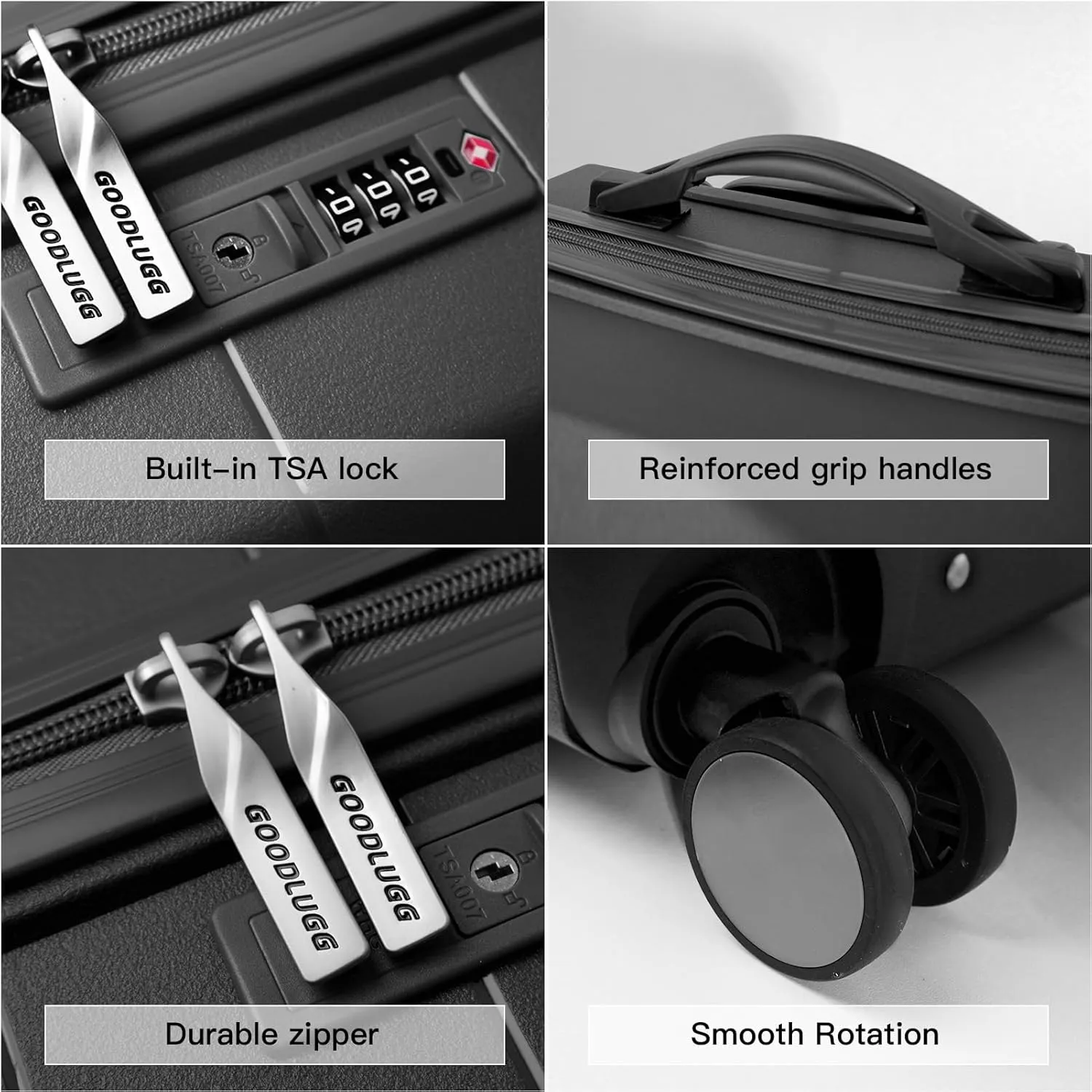 Luggage Set with Spinner Wheels and TSA Lock, 3 Pieces Expandable Hardside PP material Suitcase for Travel, Hardshell Luggage Sets, 20", 24", 28", Black