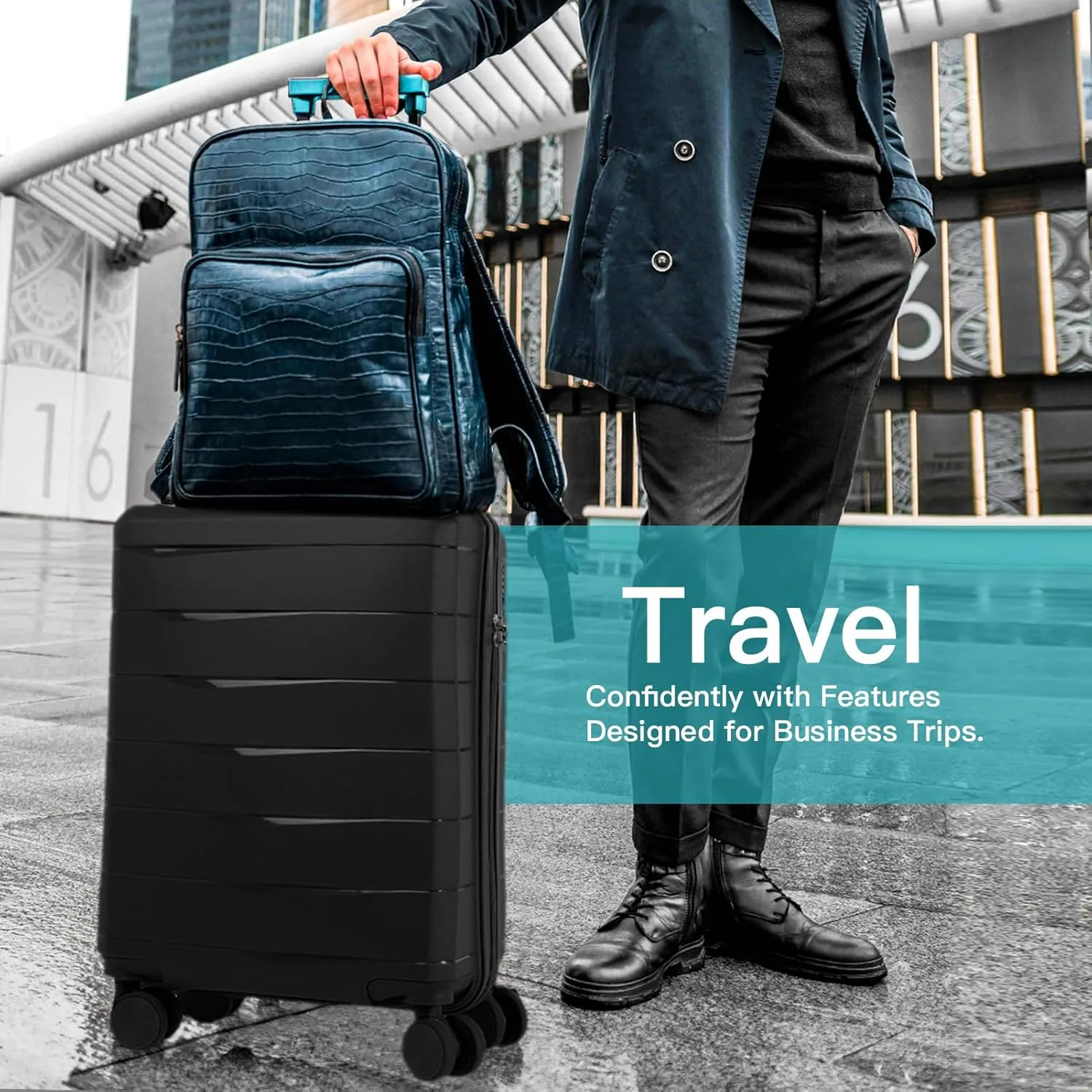 Luggage Set with Spinner Wheels and TSA Lock, 3 Pieces Expandable Hardside PP material Suitcase for Travel, Hardshell Luggage Sets, 20", 24", 28", Black