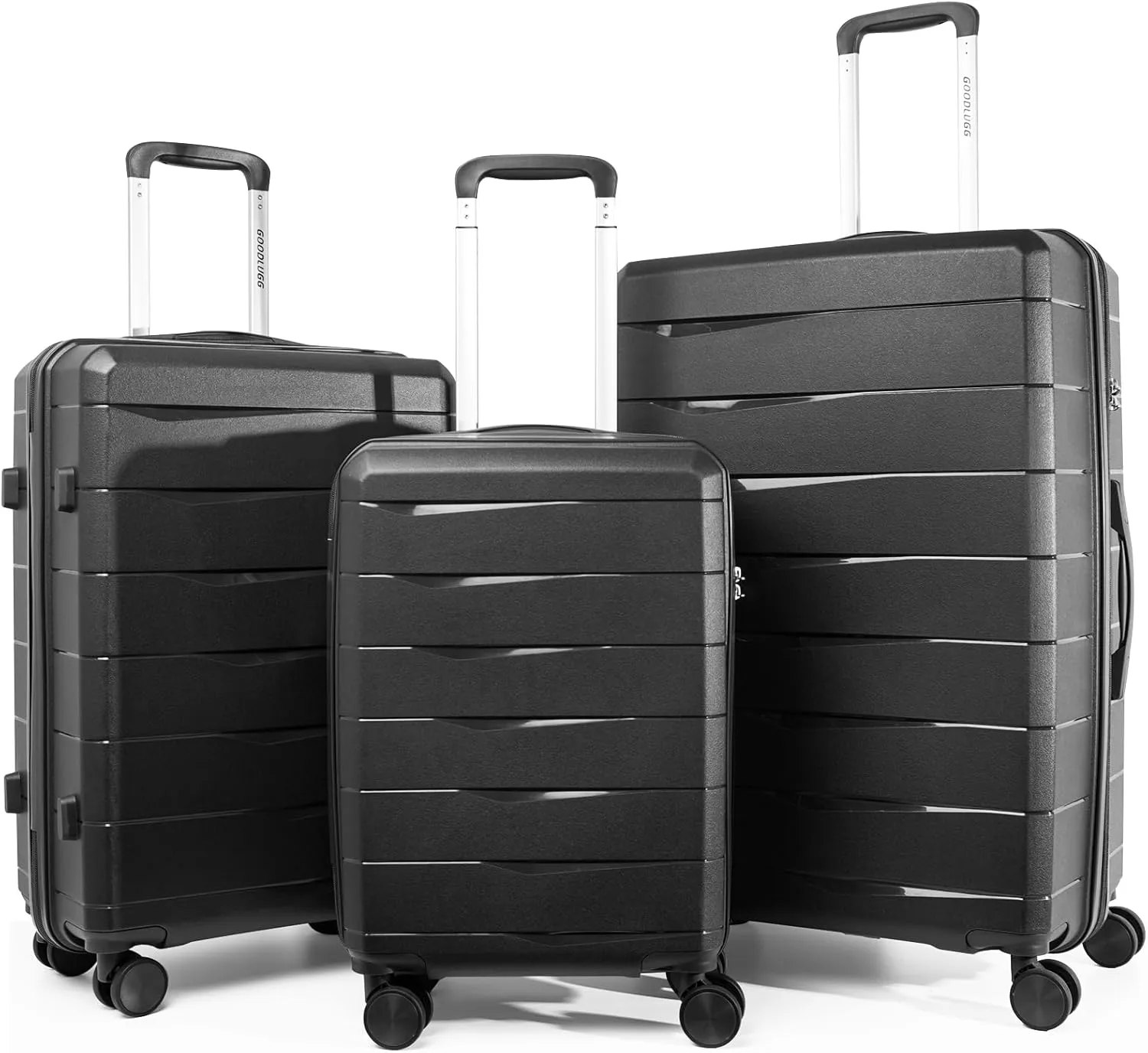 Luggage Set with Spinner Wheels and TSA Lock, 3 Pieces Expandable Hardside PP material Suitcase for Travel, Hardshell Luggage Sets, 20", 24", 28", Black