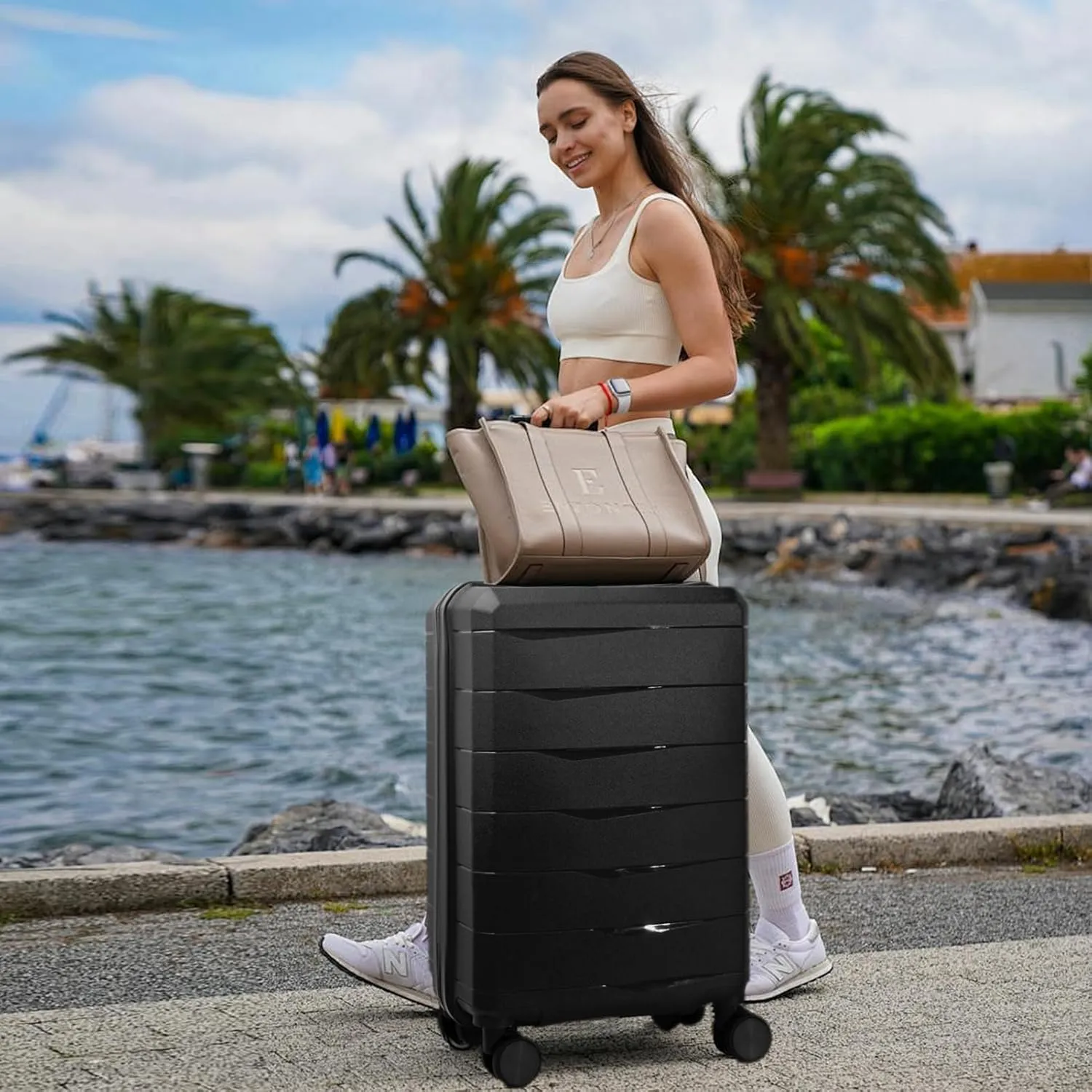 Luggage Set with Spinner Wheels and TSA Lock, 3 Pieces Expandable Hardside PP material Suitcase for Travel, Hardshell Luggage Sets, 20", 24", 28", Black
