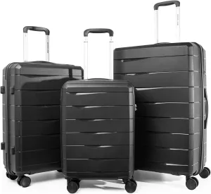 Luggage Set with Spinner Wheels and TSA Lock, 3 Pieces Expandable Hardside PP material Suitcase for Travel, Hardshell Luggage Sets, 20", 24", 28", Black