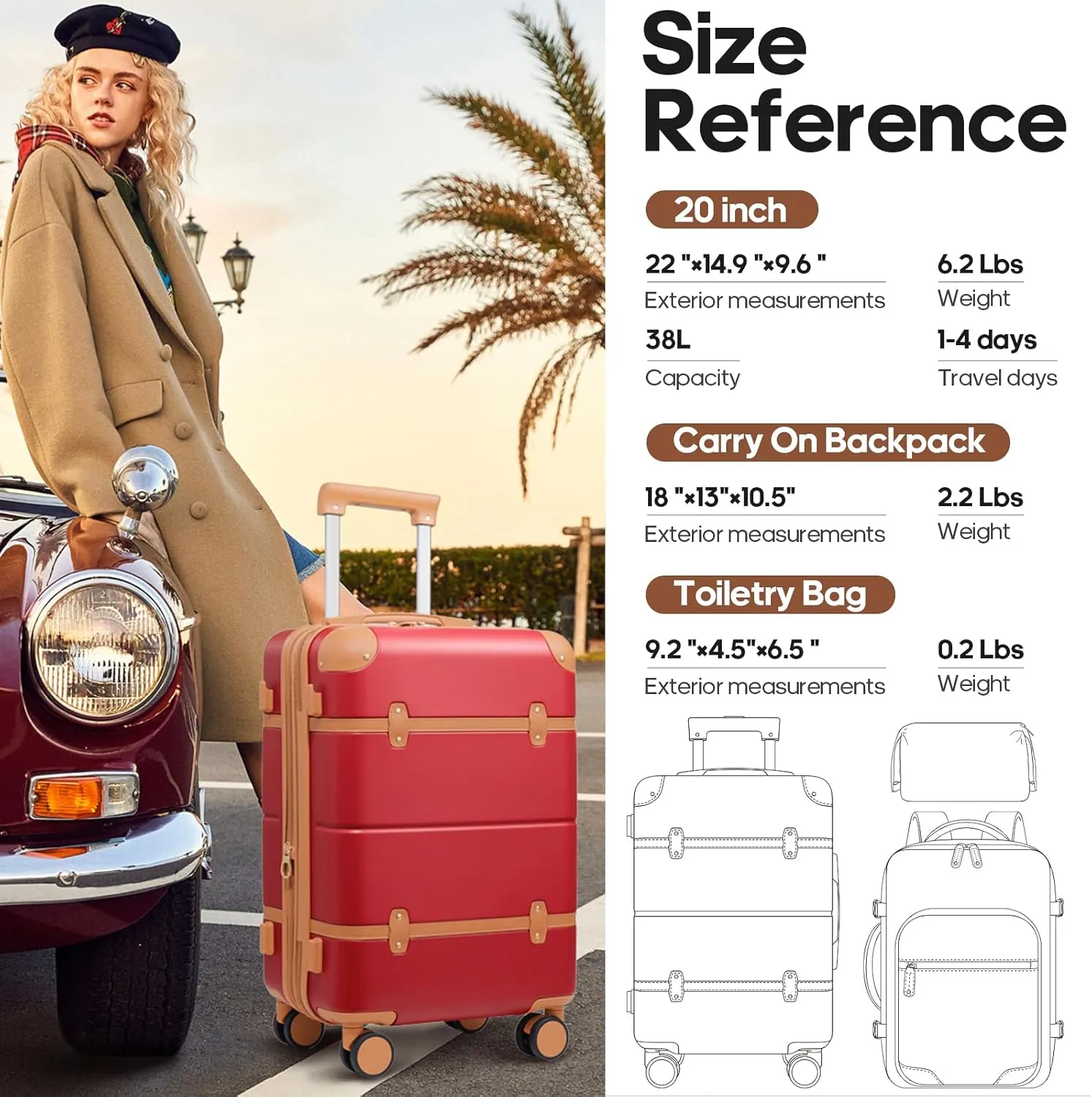 Luggage Sets 3 Piece, Expandable 100% PC Hardshell Suitcase with Spinner Wheels, 20in Suitcase Set with TSA Lock for Women, Carry On Luggage with Travel Backpack