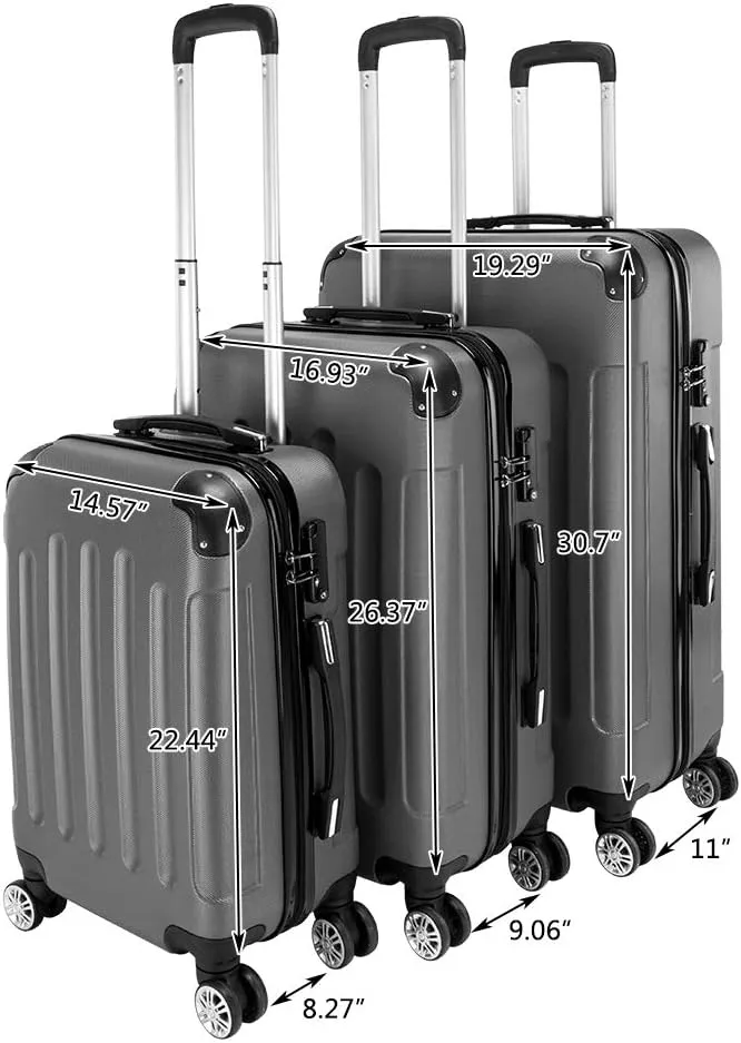 Luggage Sets 3 Piece Trolley Suitcase with TSA Lock,20 Inch 24 Inch 28 Inch Traveling Storage Luggage Sets with Spinner Wheels,Dark Gray