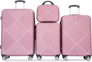 Luggage Sets 4 Piece Suitcase Set ABS Lightweight Carry On Luggage with Spinner Wheels, Hardside Suitcases Durable Luggage Hardside (14/20/24/28) Pink