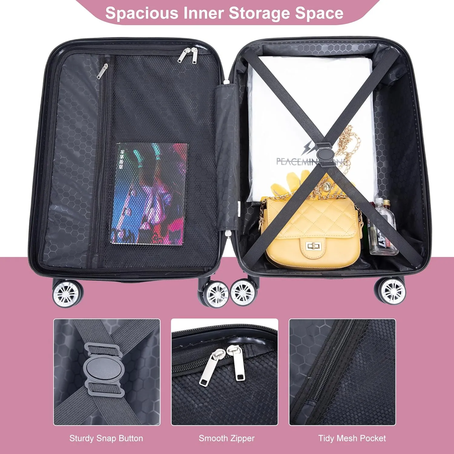 Luggage Sets 4 Piece Suitcase Set ABS Lightweight Carry On Luggage with Spinner Wheels, Hardside Suitcases Durable Luggage Hardside (14/20/24/28) Pink