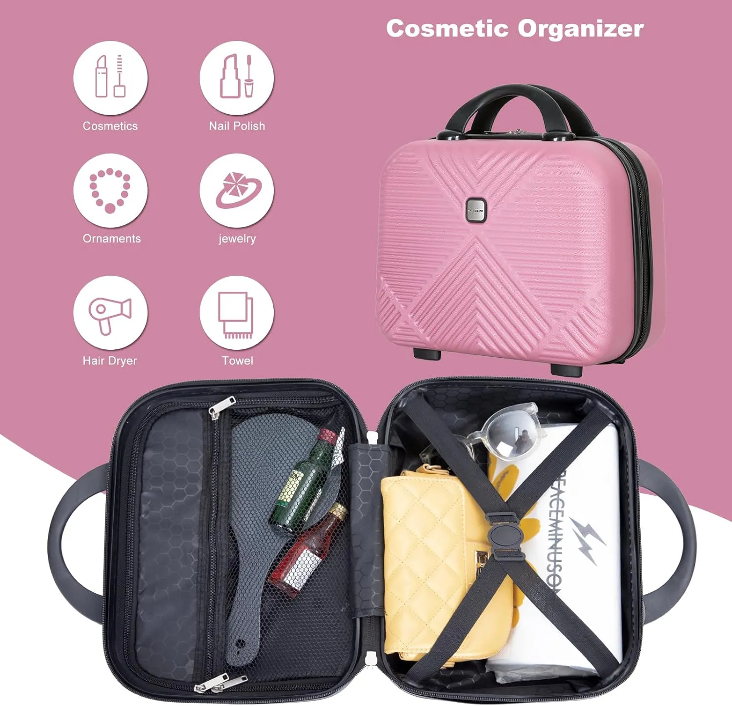 Luggage Sets 4 Piece Suitcase Set ABS Lightweight Carry On Luggage with Spinner Wheels, Hardside Suitcases Durable Luggage Hardside (14/20/24/28) Pink