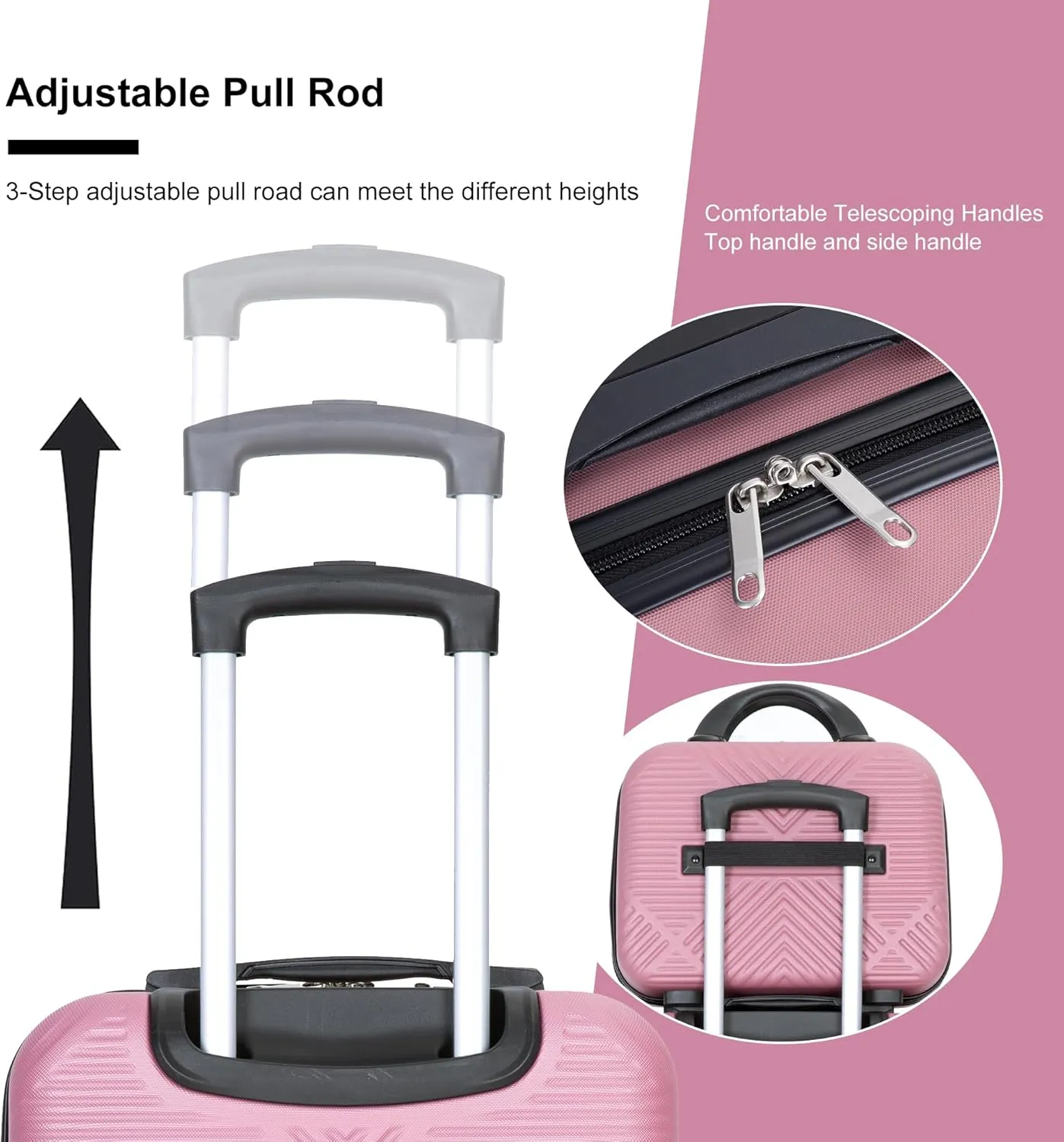 Luggage Sets 4 Piece Suitcase Set ABS Lightweight Carry On Luggage with Spinner Wheels, Hardside Suitcases Durable Luggage Hardside (14/20/24/28) Pink