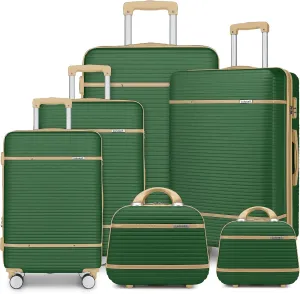 Luggage Sets 6 Piece with two Cosmetic Case, Expandable(Only 28 & 24") Hardside Luggage with 360° Spinner Wheels, Durable Luggage Set Clearance For Women Men, Olive Green
