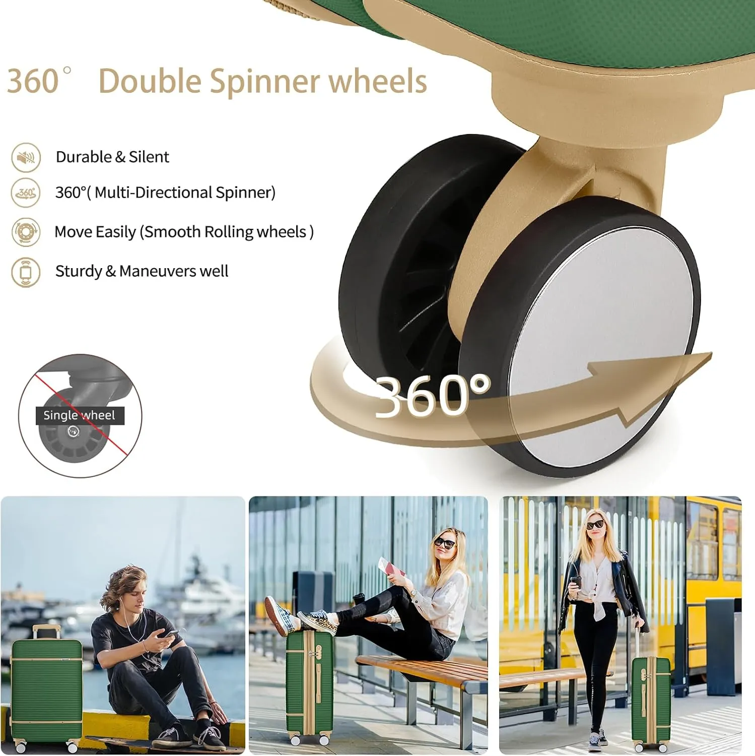 Luggage Sets 6 Piece with two Cosmetic Case, Expandable(Only 28 & 24") Hardside Luggage with 360° Spinner Wheels, Durable Luggage Set Clearance For Women Men, Olive Green