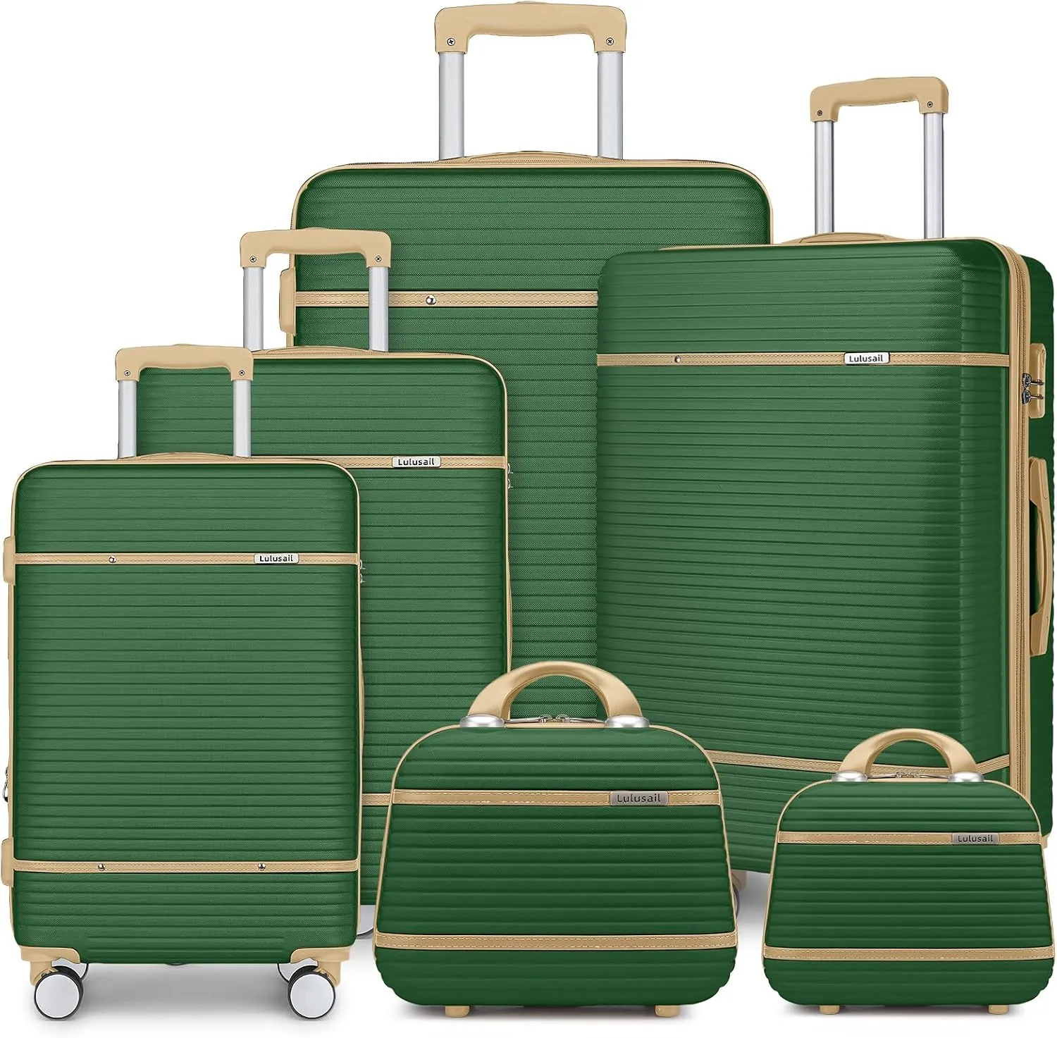 Luggage Sets 6 Piece with two Cosmetic Case, Expandable(Only 28 & 24") Hardside Luggage with 360° Spinner Wheels, Durable Luggage Set Clearance For Women Men, Olive Green