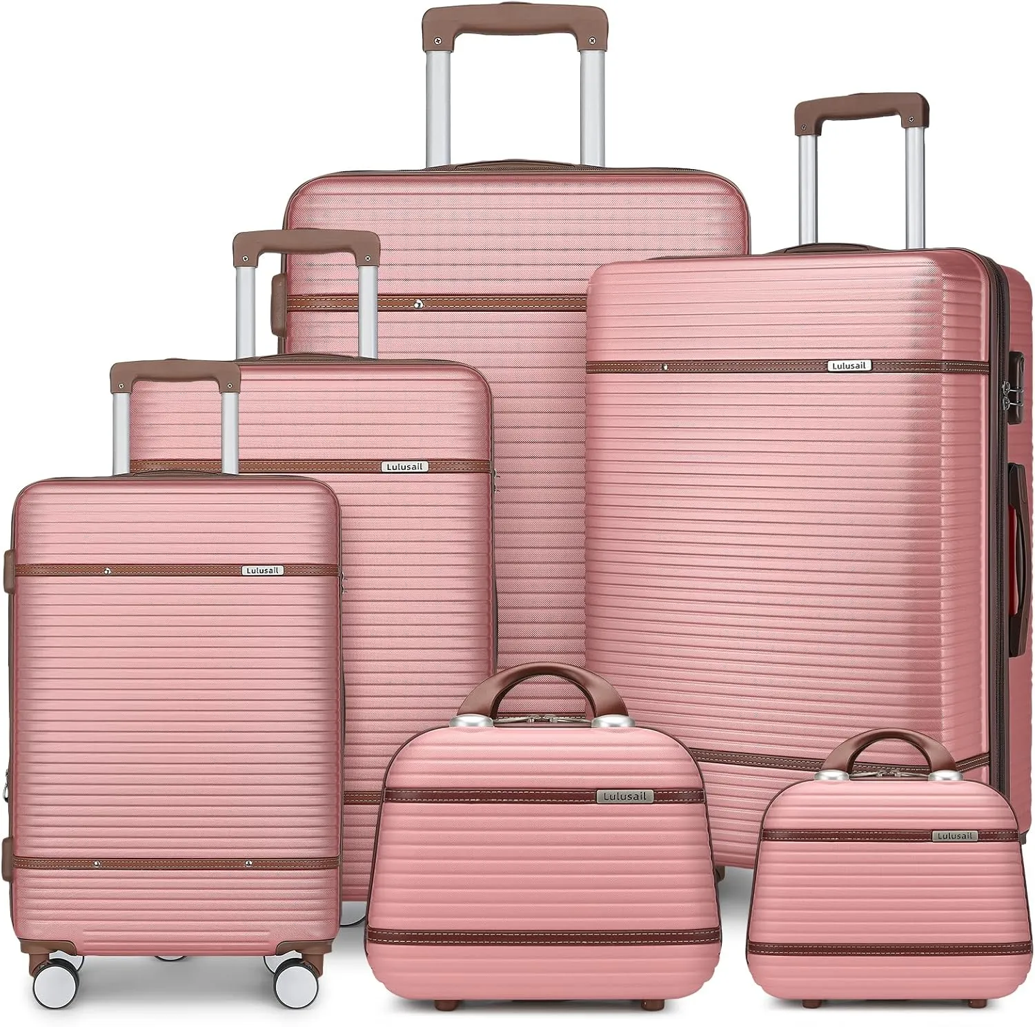 Luggage Sets 6 Piece with two Cosmetic Case, Expandable(Only 28 & 24") Hardside Luggage with 360° Spinner Wheels, Durable Luggage Set Clearance For Women Men, Rose Gold