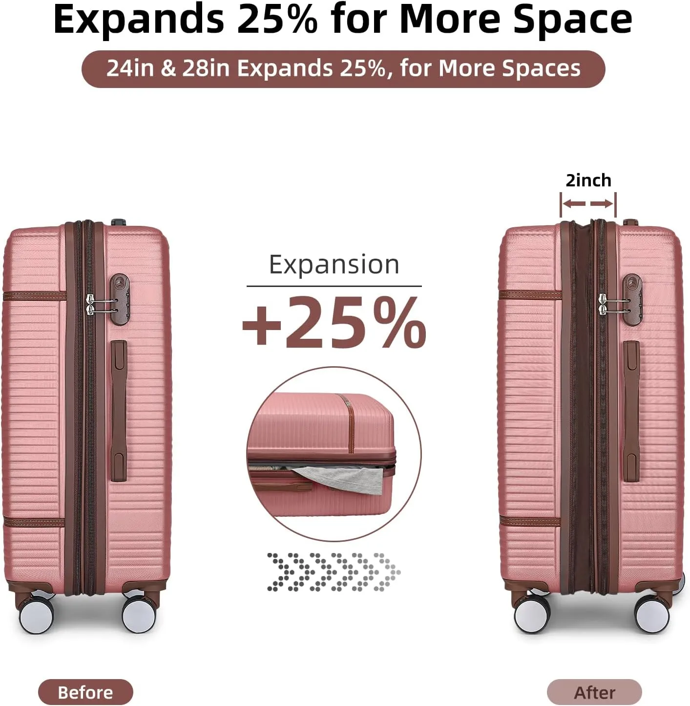 Luggage Sets 6 Piece with two Cosmetic Case, Expandable(Only 28 & 24") Hardside Luggage with 360° Spinner Wheels, Durable Luggage Set Clearance For Women Men, Rose Gold
