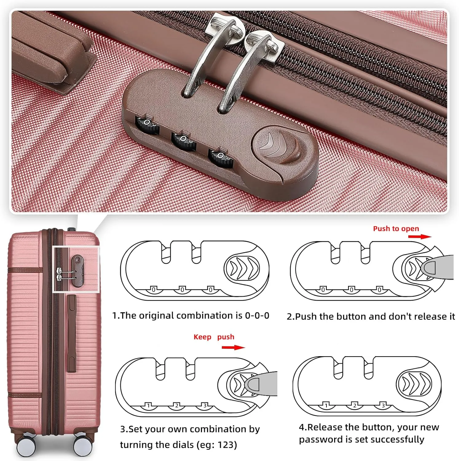 Luggage Sets 6 Piece with two Cosmetic Case, Expandable(Only 28 & 24") Hardside Luggage with 360° Spinner Wheels, Durable Luggage Set Clearance For Women Men, Rose Gold
