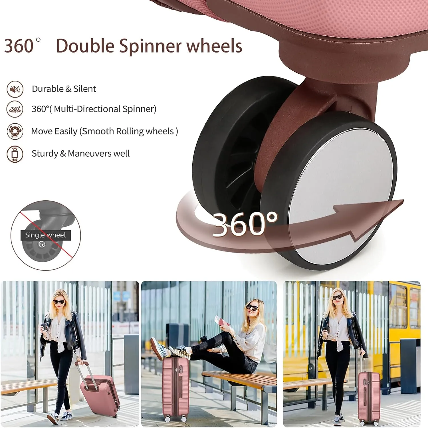 Luggage Sets 6 Piece with two Cosmetic Case, Expandable(Only 28 & 24") Hardside Luggage with 360° Spinner Wheels, Durable Luggage Set Clearance For Women Men, Rose Gold