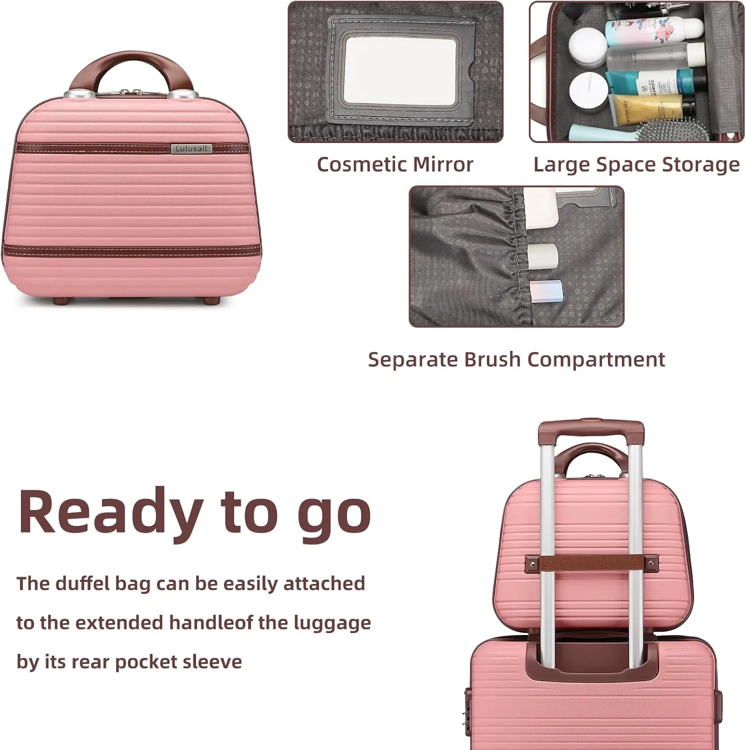 Luggage Sets 6 Piece with two Cosmetic Case, Expandable(Only 28 & 24") Hardside Luggage with 360° Spinner Wheels, Durable Luggage Set Clearance For Women Men, Rose Gold