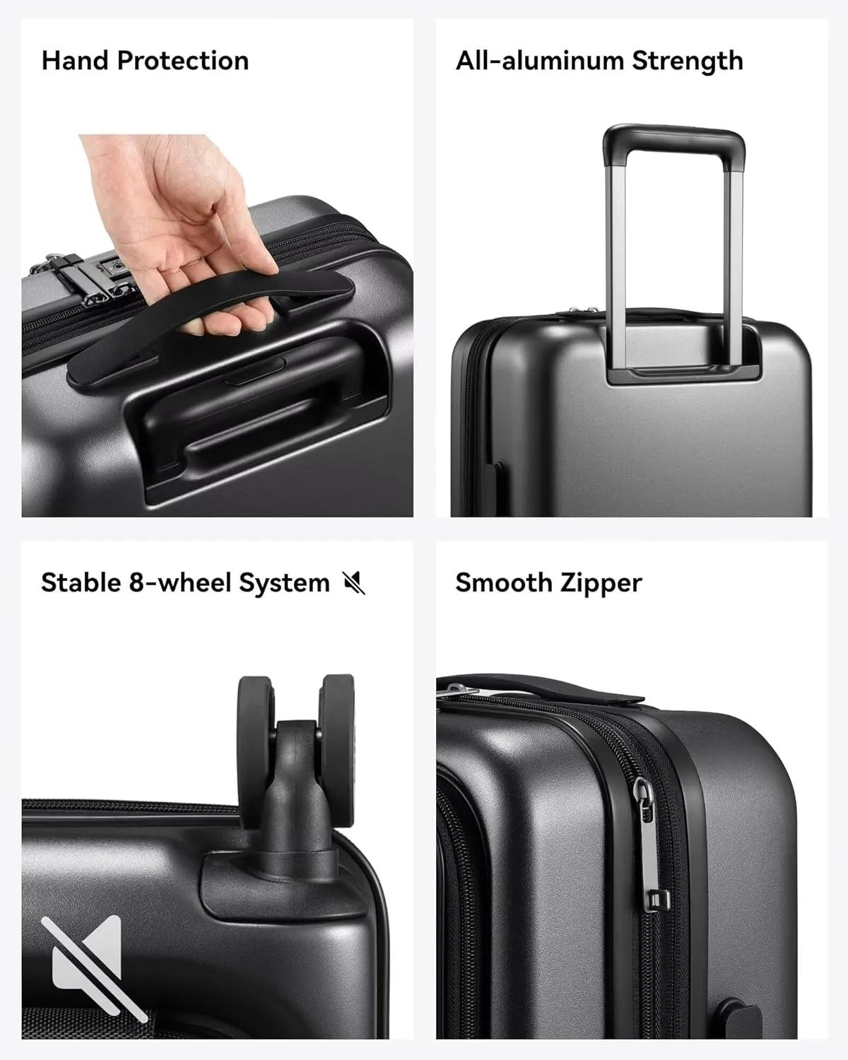 LUGGEX Carry on Luggage 22x14x9 Airline Approved, PC Hard Shell Suitcase with Front Pocket, Expandable Luggage with USB Port (Black, 20 Inch, 37L)