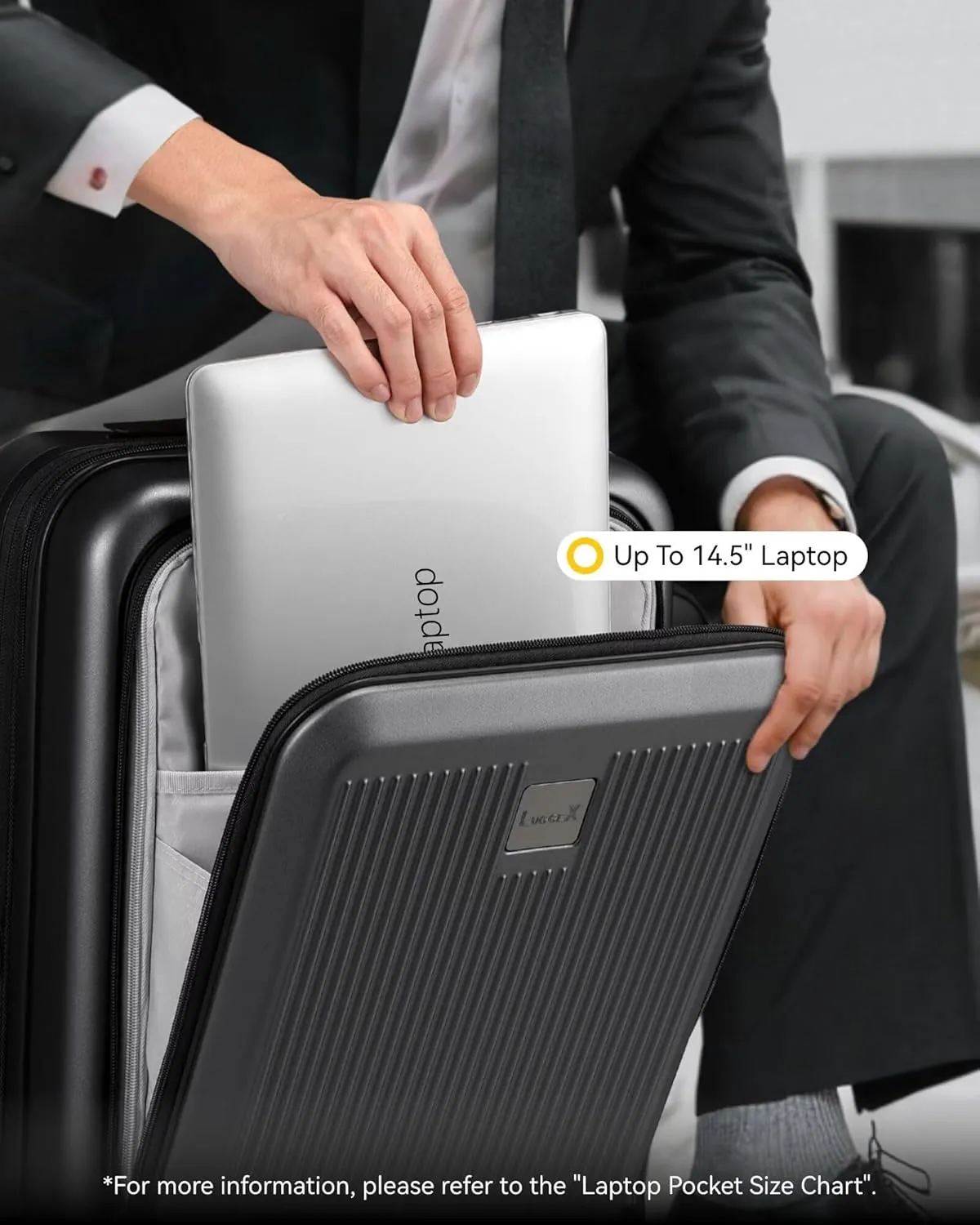 LUGGEX Carry on Luggage 22x14x9 Airline Approved, PC Hard Shell Suitcase with Front Pocket, Expandable Luggage with USB Port (Black, 20 Inch, 37L)