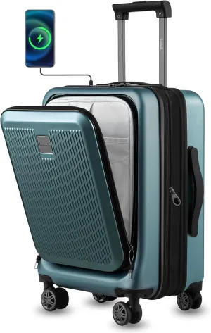 LUGGEX Carry on Luggage 22x14x9 Airline Approved, PC Hard Shell Suitcase with Front Pocket, Expandable Luggage with USB Port (Teal, 20 Inch, 36.7L)
