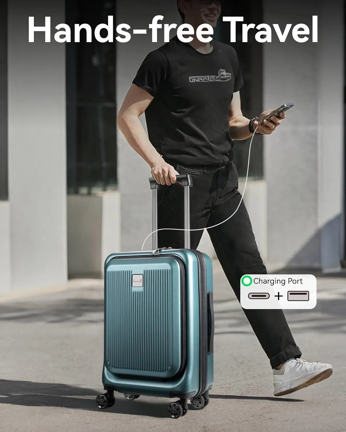 LUGGEX Carry on Luggage 22x14x9 Airline Approved, PC Hard Shell Suitcase with Front Pocket, Expandable Luggage with USB Port (Teal, 20 Inch, 36.7L)