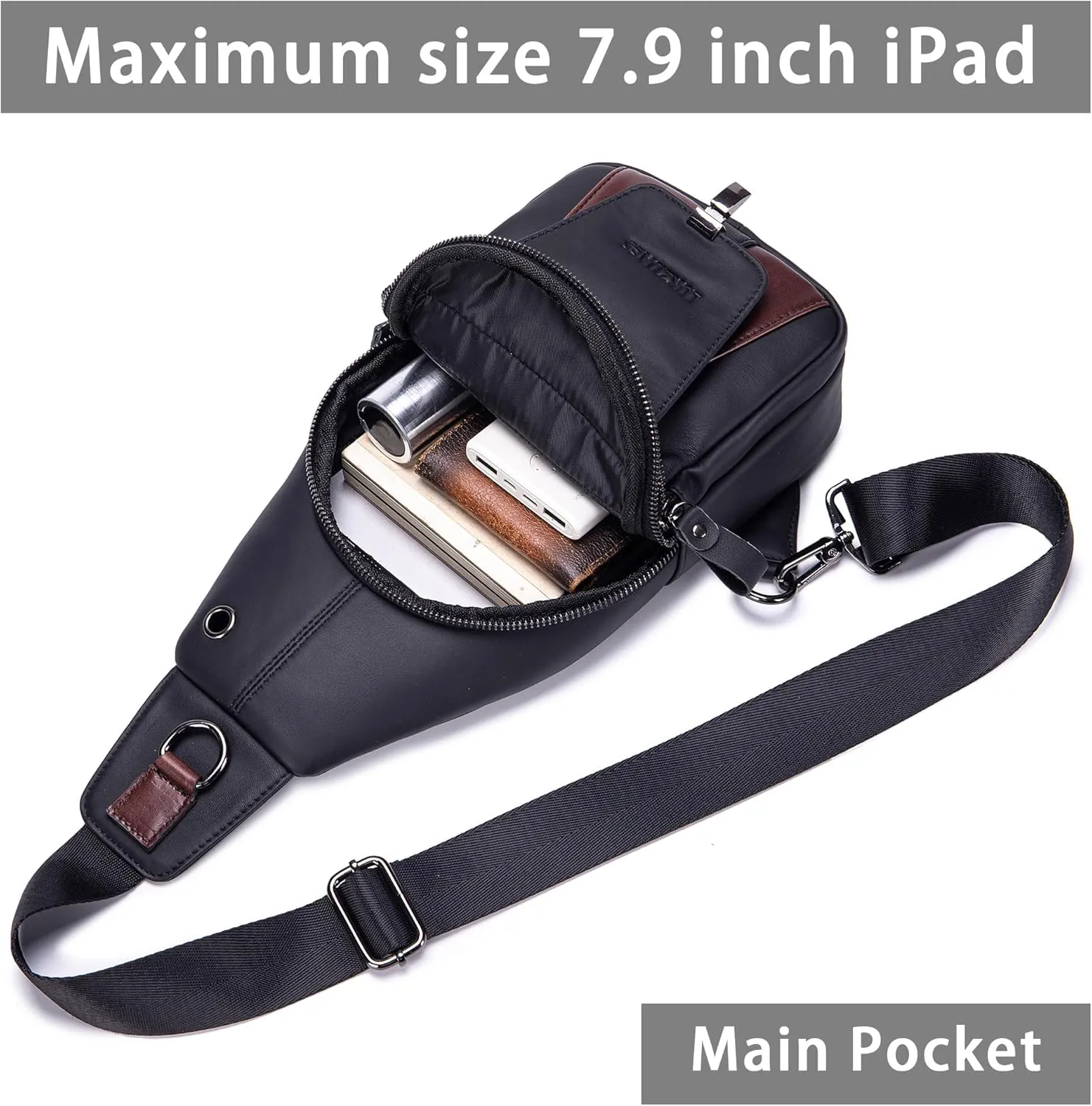 LUKZIJAES Genuine Leather Sling Bag for Women and Men Vintage Shoulder Chest Pack Mens Cross body Sling Bags Hiking Daypacks Crossbody Travel Backpack (#2-Black)