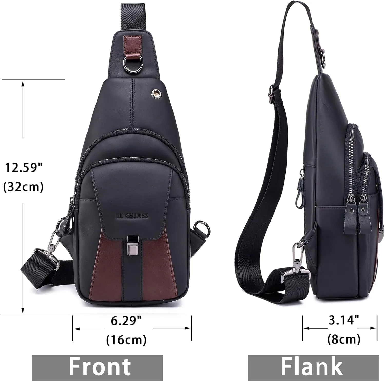 LUKZIJAES Genuine Leather Sling Bag for Women and Men Vintage Shoulder Chest Pack Mens Cross body Sling Bags Hiking Daypacks Crossbody Travel Backpack (#2-Black)