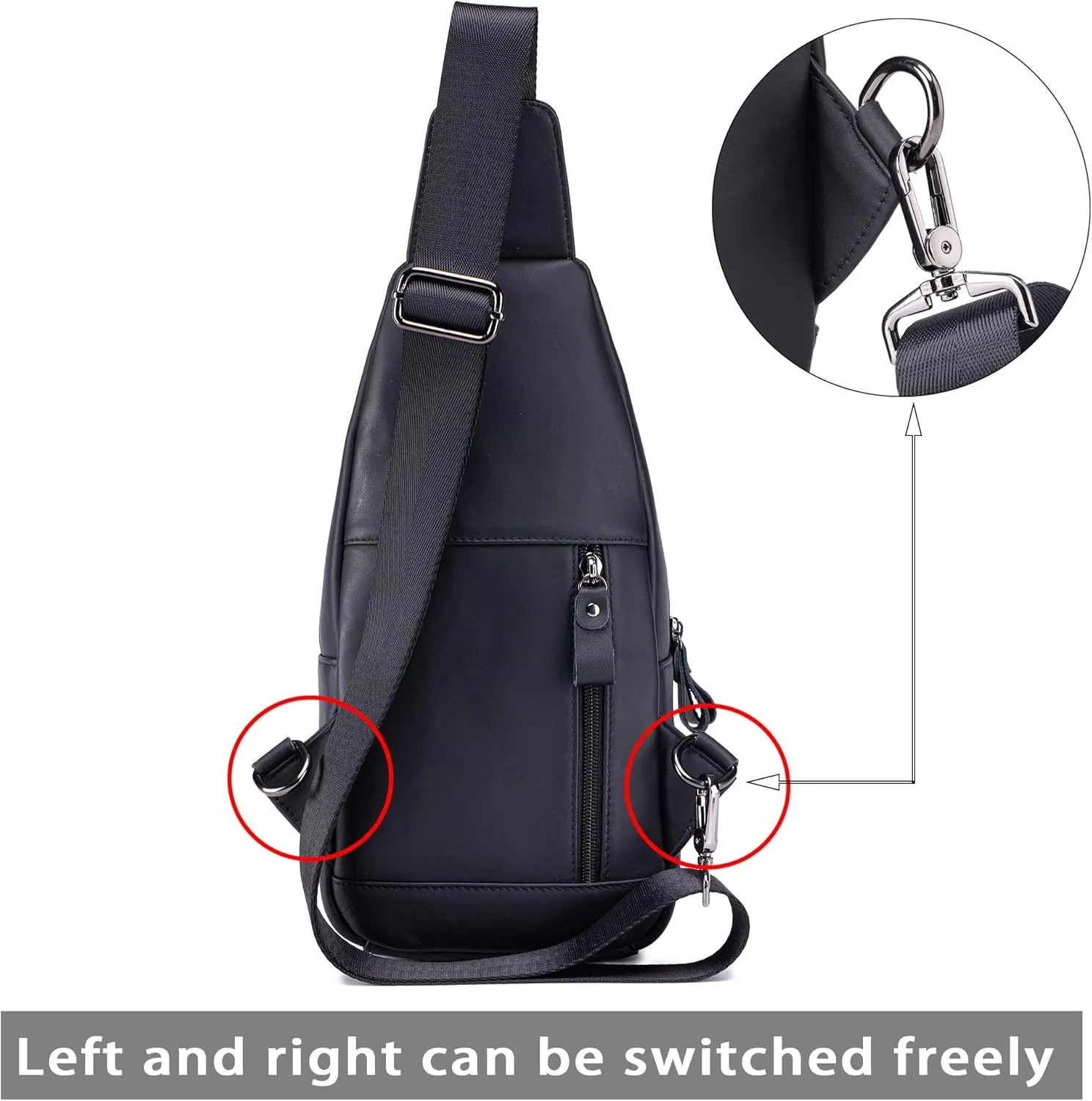 LUKZIJAES Genuine Leather Sling Bag for Women and Men Vintage Shoulder Chest Pack Mens Cross body Sling Bags Hiking Daypacks Crossbody Travel Backpack (#2-Black)