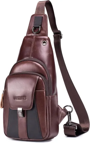 LUKZIJAES Genuine Leather Sling Bag for Women and Men Vintage Shoulder Chest Pack Mens Cross body Sling Bags Hiking Daypacks Crossbody Travel Backpack (#2-Coffee)