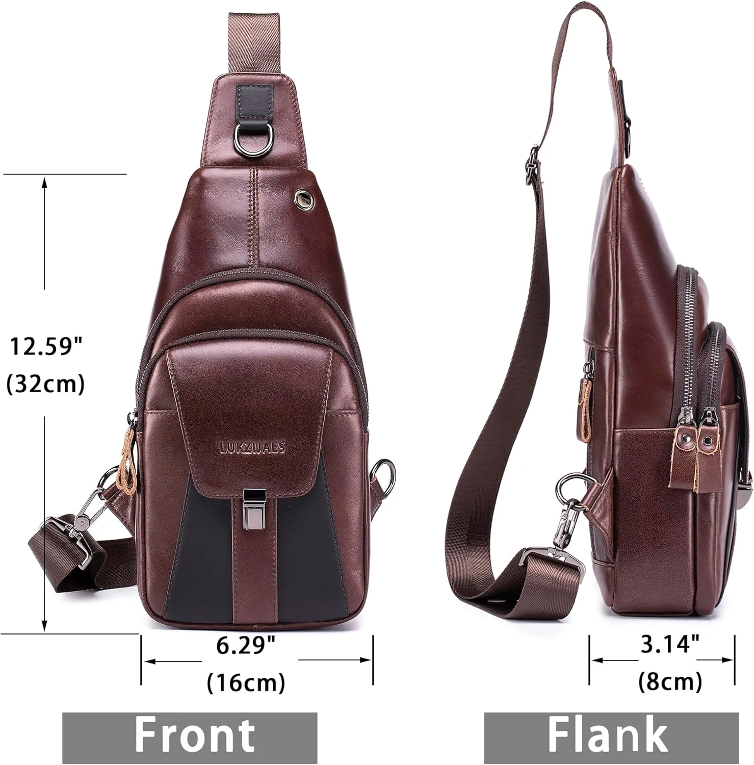 LUKZIJAES Genuine Leather Sling Bag for Women and Men Vintage Shoulder Chest Pack Mens Cross body Sling Bags Hiking Daypacks Crossbody Travel Backpack (#2-Coffee)