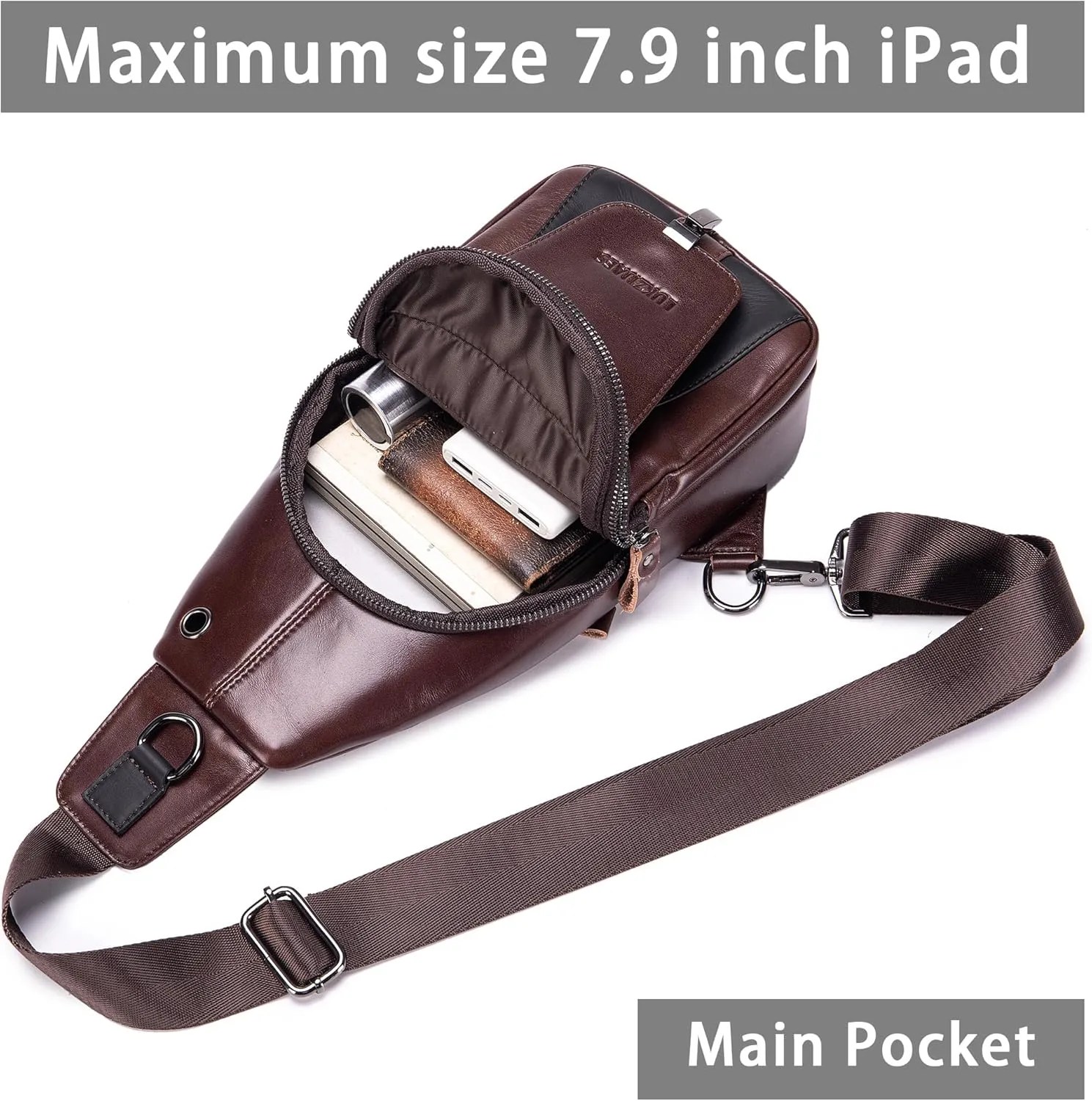 LUKZIJAES Genuine Leather Sling Bag for Women and Men Vintage Shoulder Chest Pack Mens Cross body Sling Bags Hiking Daypacks Crossbody Travel Backpack (#2-Coffee)