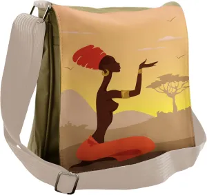Lunarable African Messenger Bag, Savannah Desert Lands Lady, Unisex Cross-body