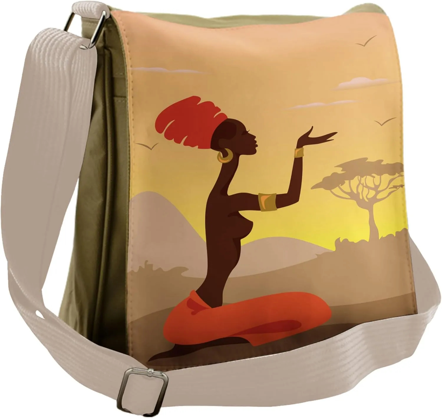 Lunarable African Messenger Bag, Savannah Desert Lands Lady, Unisex Cross-body