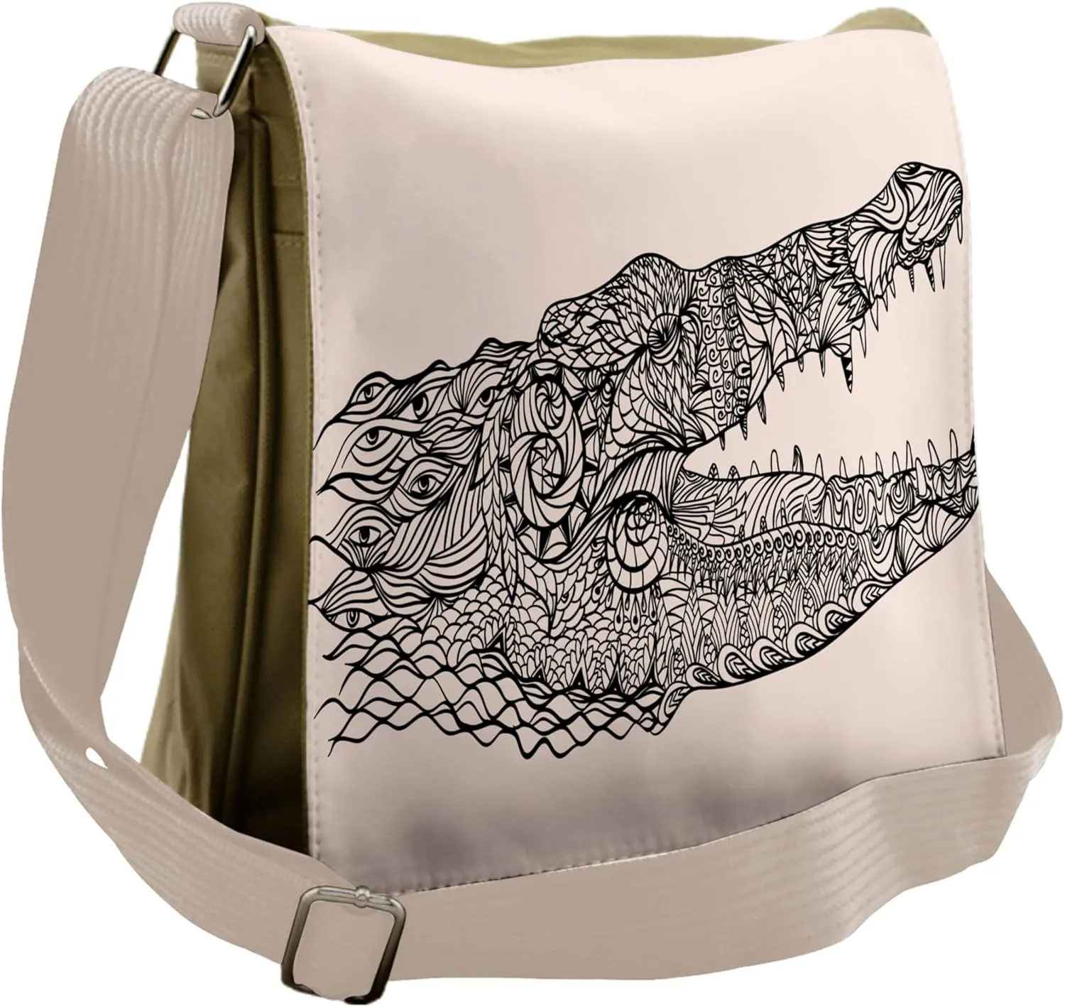 Lunarable Alligator Messenger Bag, Oriental Ornate Tribal, Unisex Cross-body