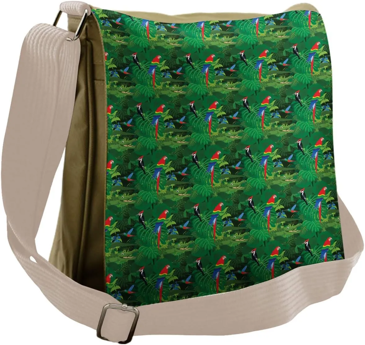 Lunarable Alligator Messenger Bag, Tropical Fauna Parrot, Unisex Cross-body