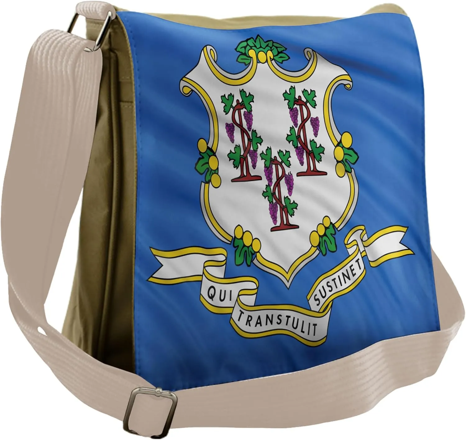 Lunarable American Messenger Bag, Connecticut Flag Baroque, Unisex Cross-body