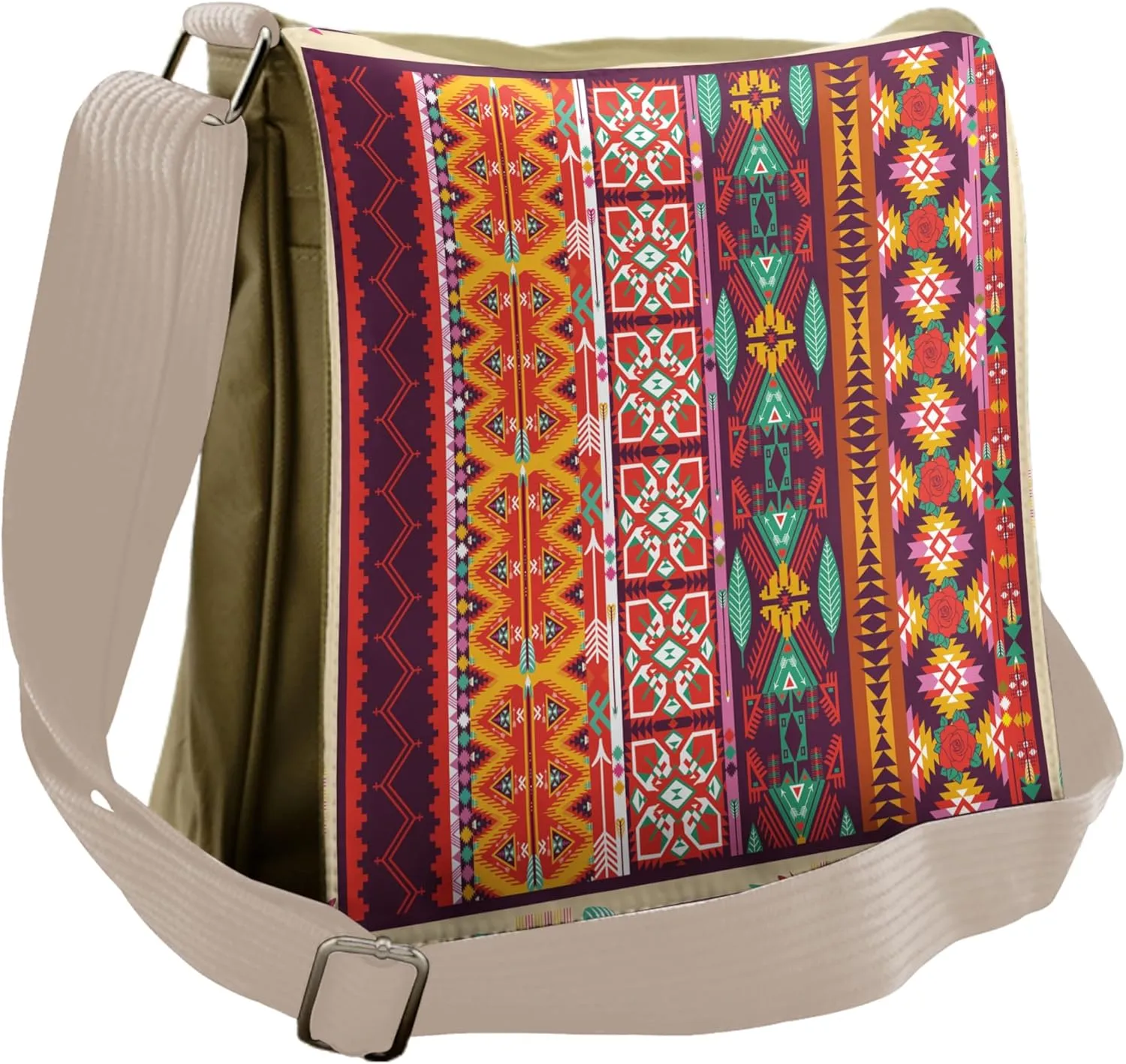 Lunarable Aztec Messenger Bag, Colorful Pattern Cultural, Unisex Cross-body