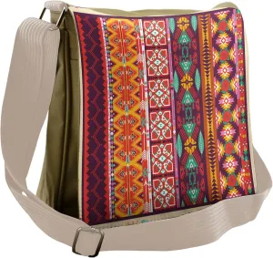 Lunarable Aztec Messenger Bag, Colorful Pattern Cultural, Unisex Cross-body