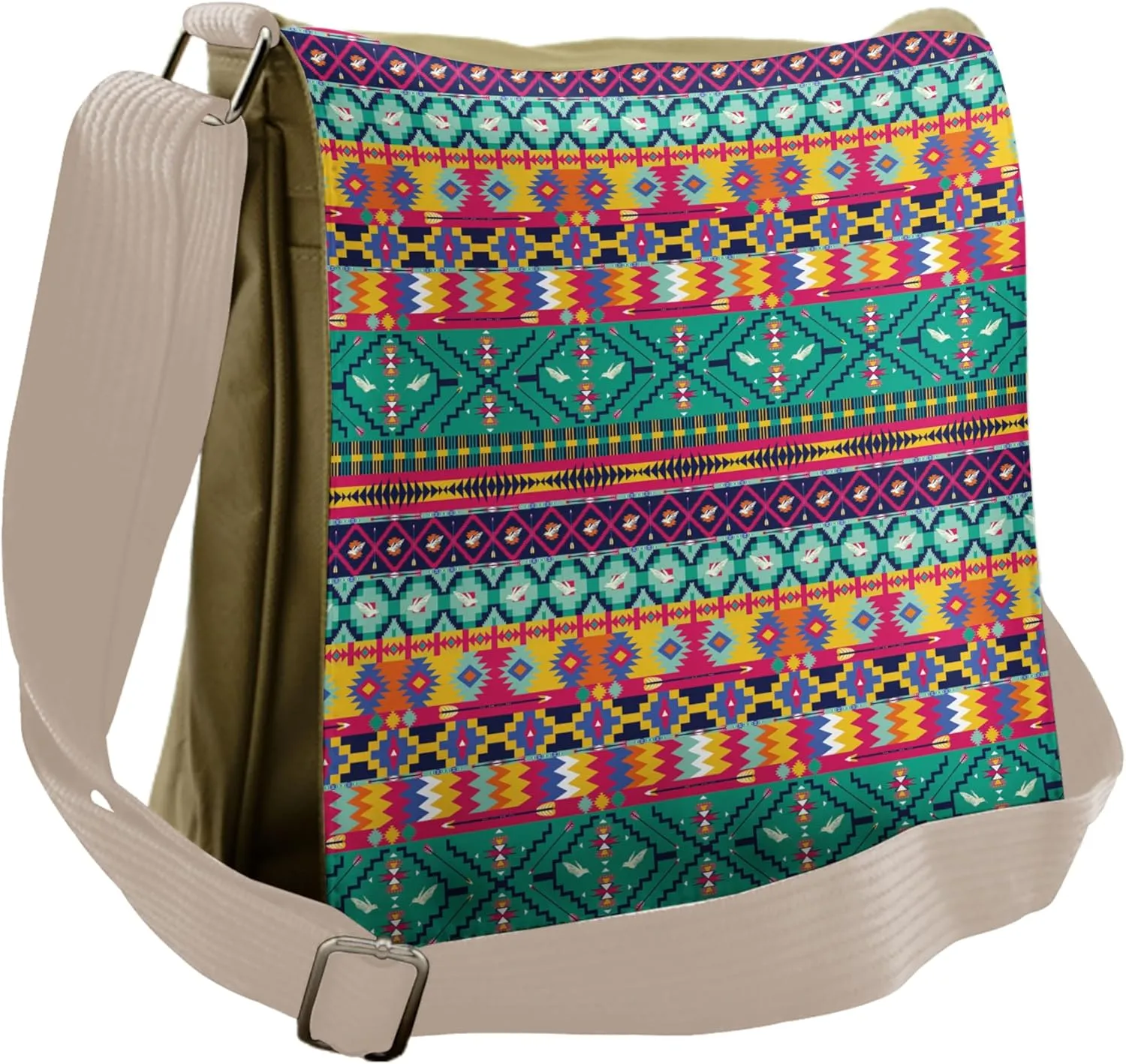 Lunarable Aztec Messenger Bag, Horizontal Tribe Borders, Unisex Cross-body