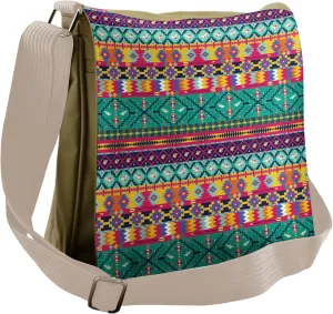 Lunarable Aztec Messenger Bag, Horizontal Tribe Borders, Unisex Cross-body