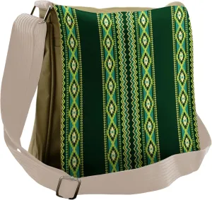 Lunarable Aztec Messenger Bag, Vertical Borders in Green, Unisex Cross-body