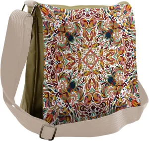 Lunarable Batik Messenger Bag, Cultural Art Bouquet Motif, Unisex Cross-body