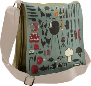 Lunarable BBQ Party Messenger Bag, Variety of Meat Animals, Unisex Cross-body